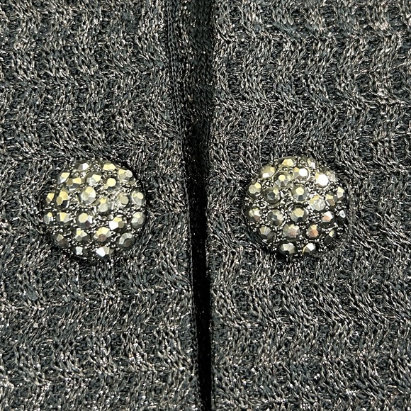 MING WANG Knit Jacket Black Rhinestone Metallic XS Cocktail Glam Embellished - Picture 6 of 15